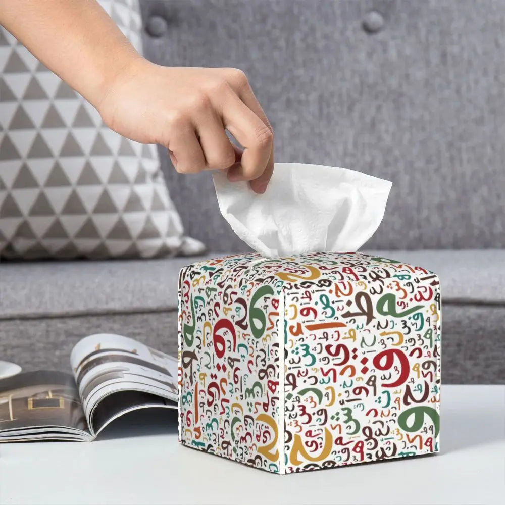 Kufiya Pattern Facial Tissue Box Cover Square Leather Tissue Box Holder for Car
