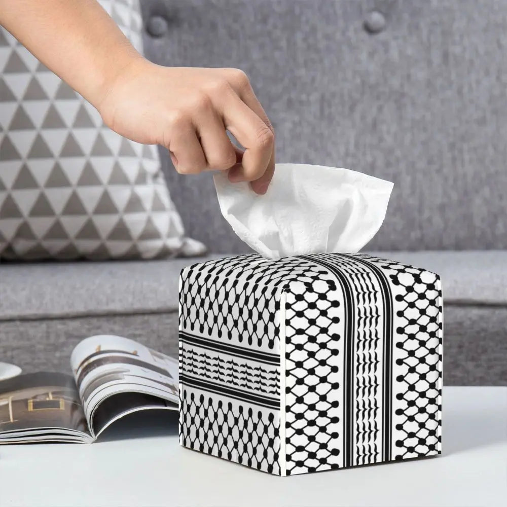 Kufiya Pattern Facial Tissue Box Cover Square Leather Tissue Box Holder for Car
