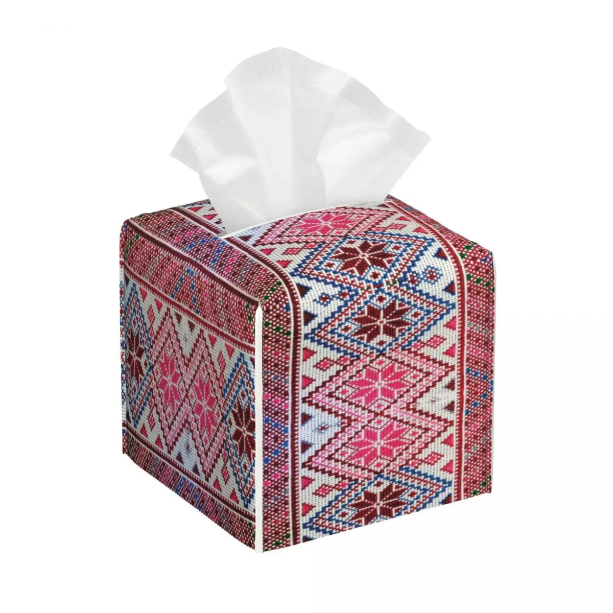 Kufiya Pattern Facial Tissue Box Cover Square Leather Tissue Box Holder for Car