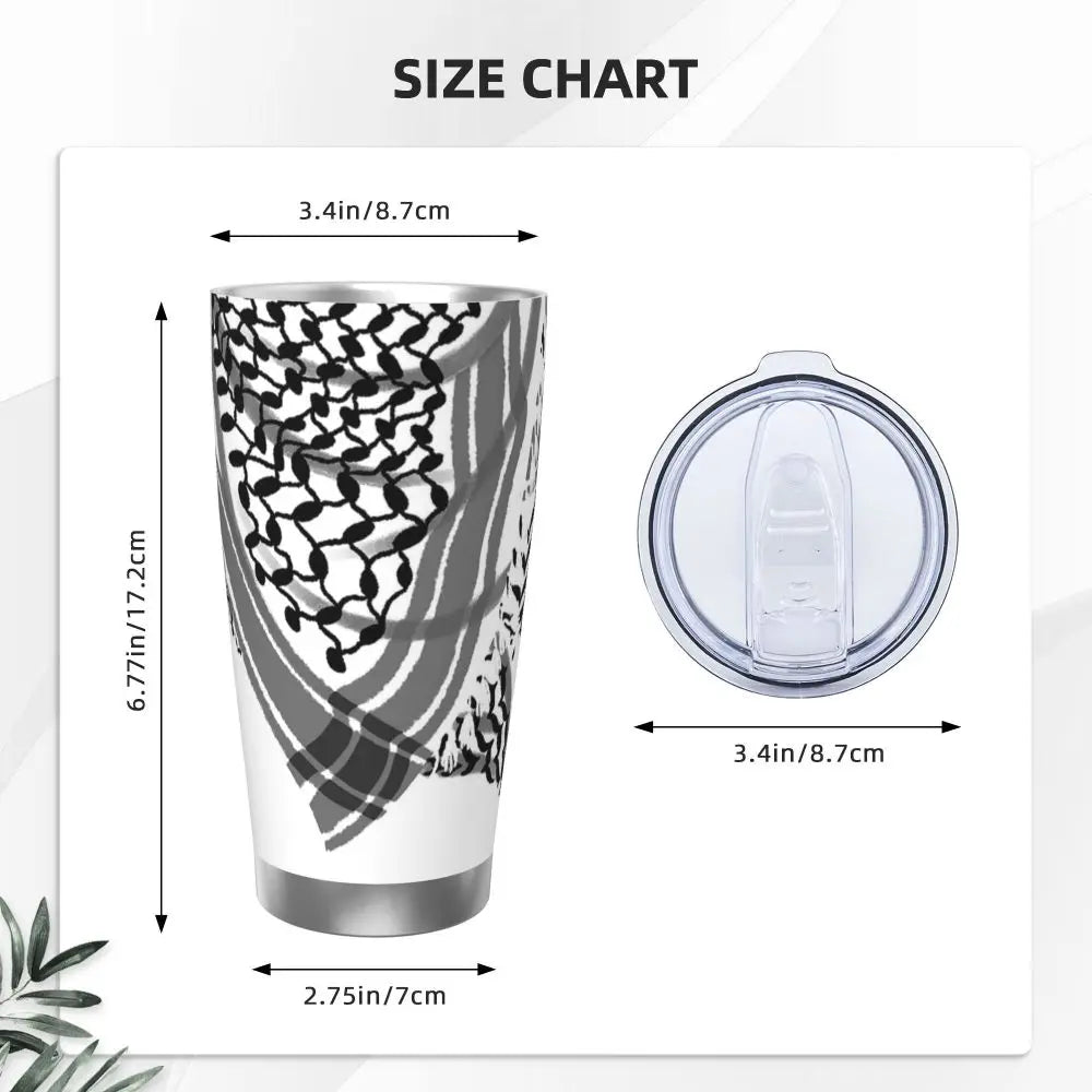 Keffiyeh Insulated Tumbler with Lid Vacuum Thermal Mug Outdoor Portable Car Bottle Cups, 20oz