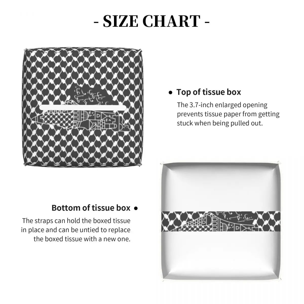 Kufiya Pattern Facial Tissue Box Cover Square Leather Tissue Box Holder for Car