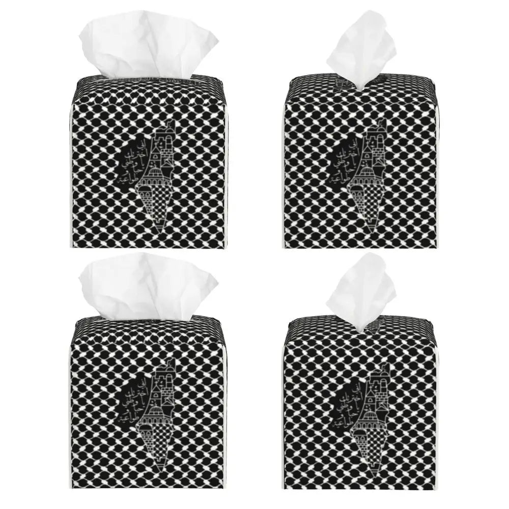 Kufiya Pattern Facial Tissue Box Cover Square Leather Tissue Box Holder for Car