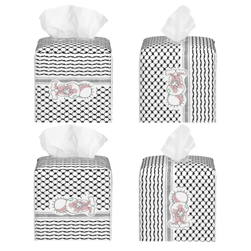 Kufiya Pattern Facial Tissue Box Cover Square Leather Tissue Box Holder for Car