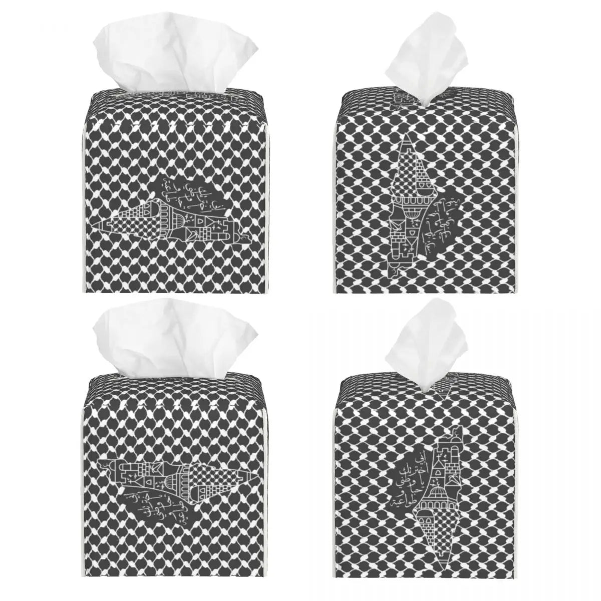 Kufiya Pattern Facial Tissue Box Cover Square Leather Tissue Box Holder for Car