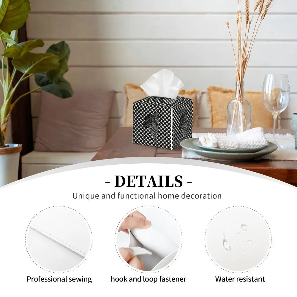 Kufiya Pattern Facial Tissue Box Cover Square Leather Tissue Box Holder for Car