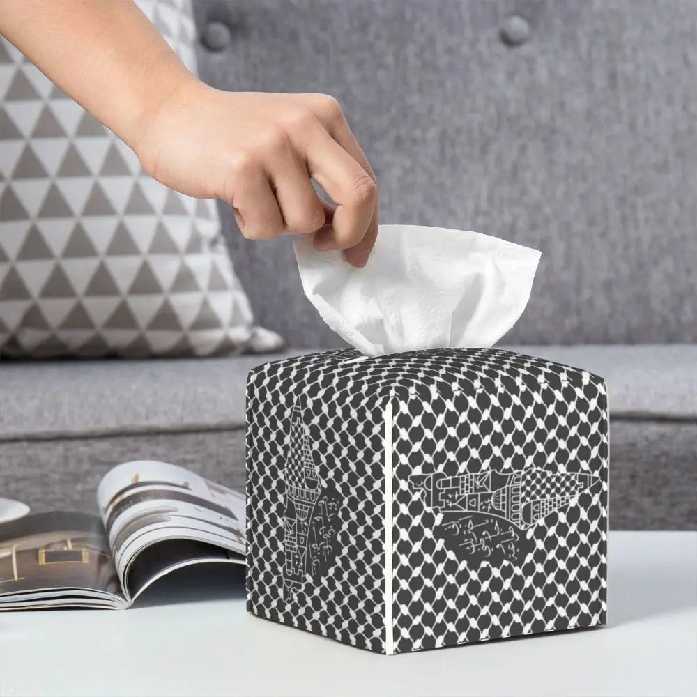 Kufiya Pattern Facial Tissue Box Cover Square Leather Tissue Box Holder for Car