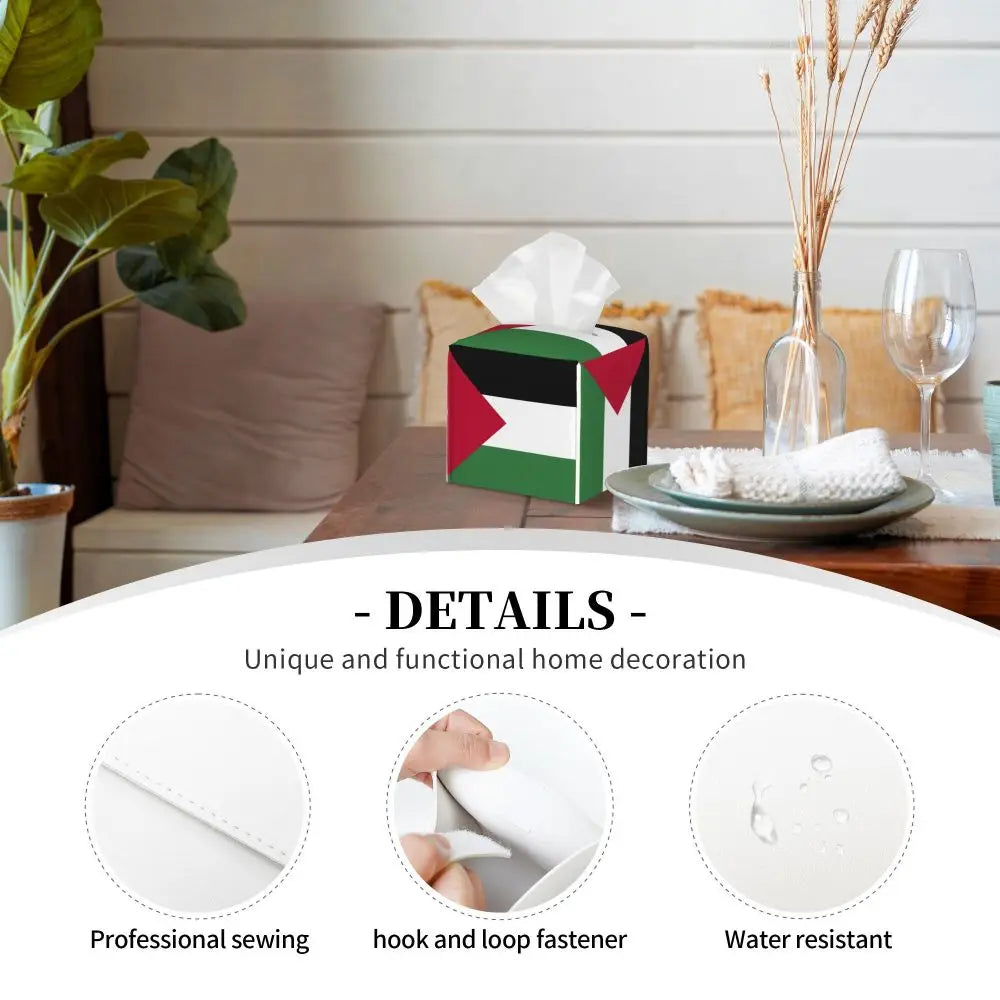 Kufiya Pattern Facial Tissue Box Cover Square Leather Tissue Box Holder for Car