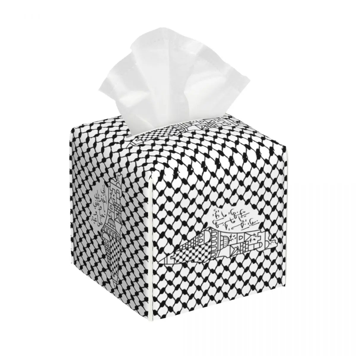 Kufiya Pattern Facial Tissue Box Cover Square Leather Tissue Box Holder for Car