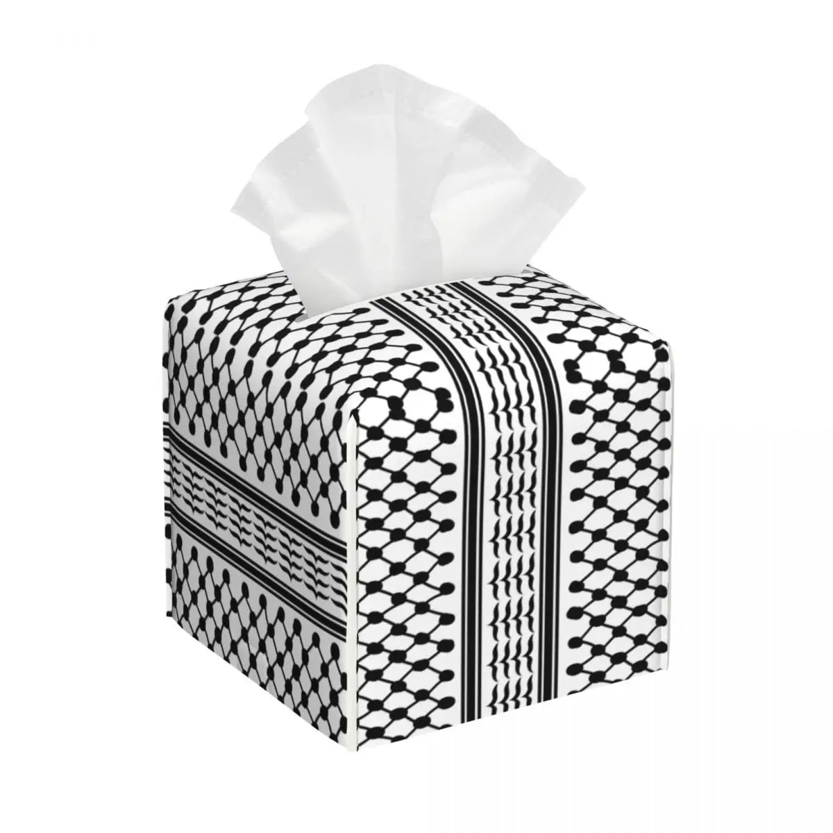 Kufiya Pattern Facial Tissue Box Cover Square Leather Tissue Box Holder for Car