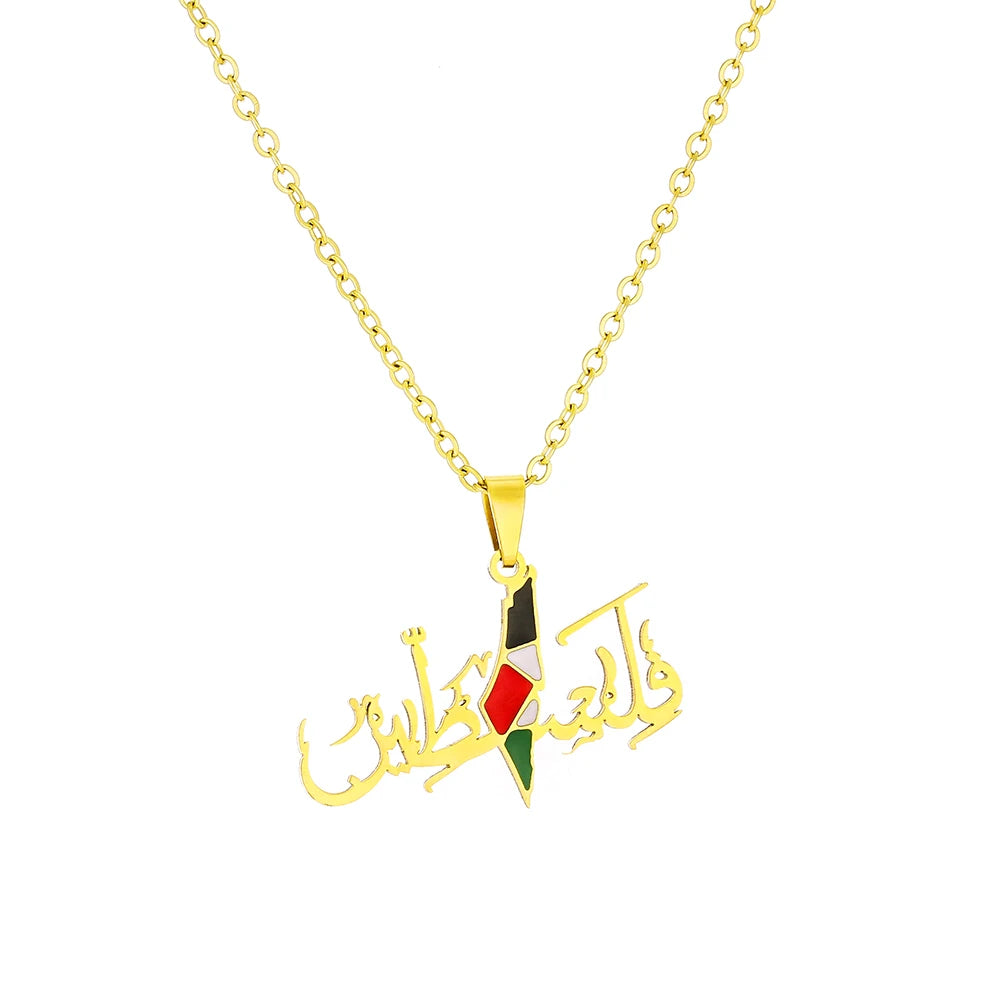 Palestine Map Flag Pendant Necklace Stainless Steel