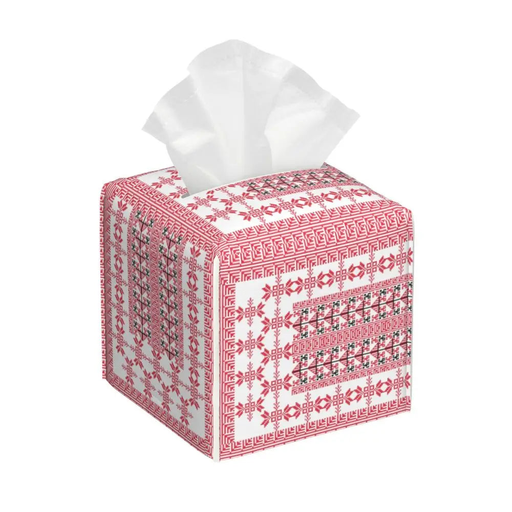 Kufiya Pattern Facial Tissue Box Cover Square Leather Tissue Box Holder for Car