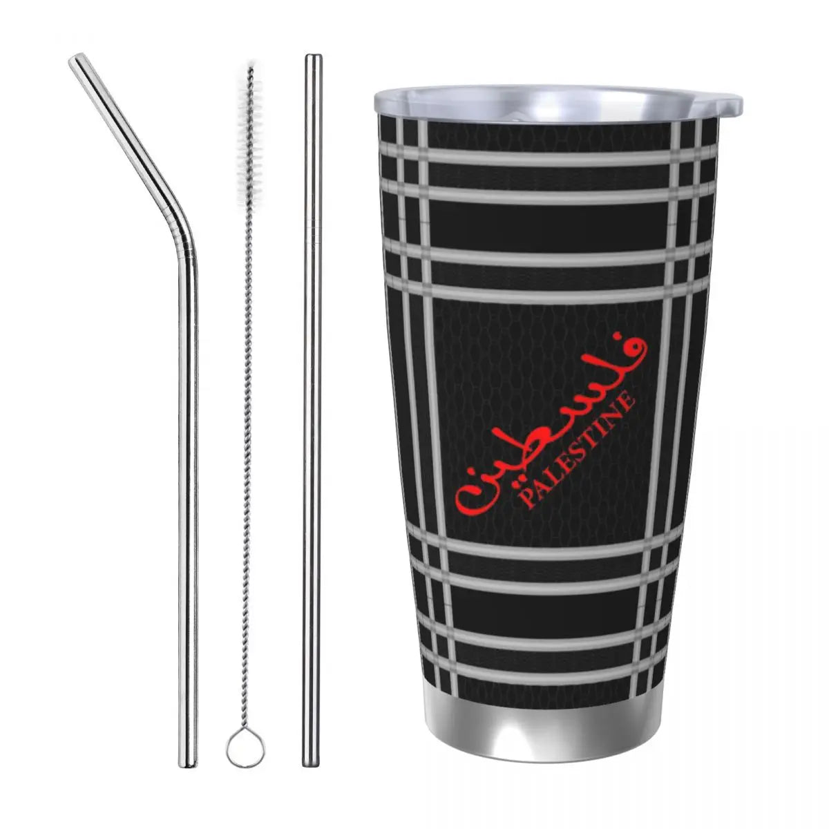 Keffiyeh Kufiya Insulated Tumbler – 20oz Stainless Steel Thermal Mug with Straw!