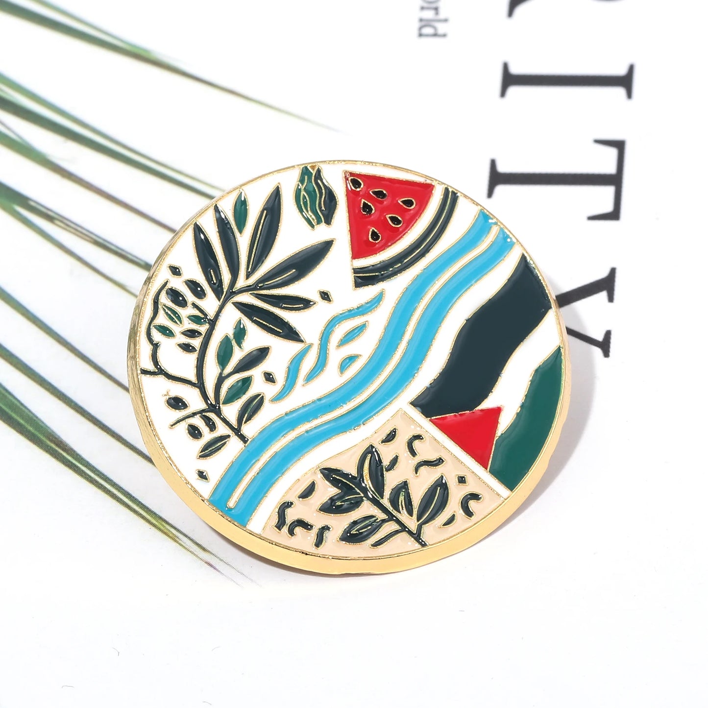 Watermelon River Leaf Flag Pin