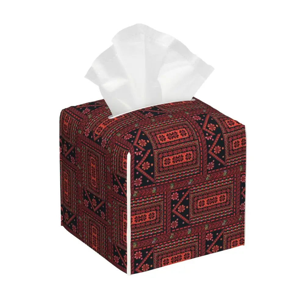 Kufiya Pattern Facial Tissue Box Cover Square Leather Tissue Box Holder for Car