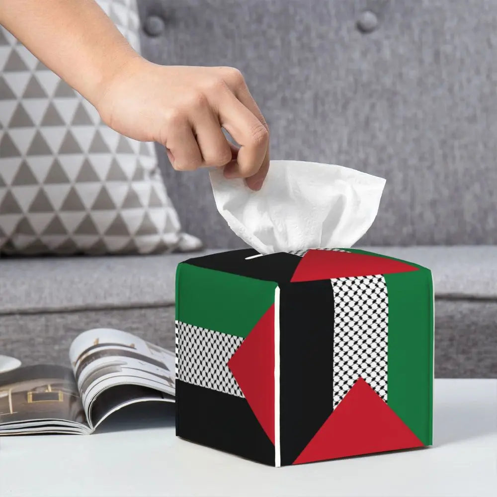 Kufiya Pattern Facial Tissue Box Cover Square Leather Tissue Box Holder for Car