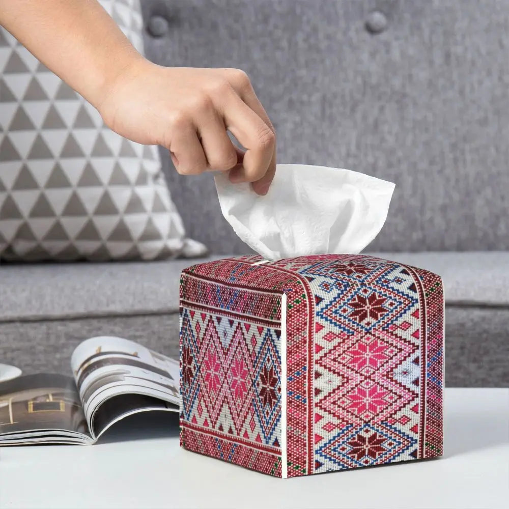 Kufiya Pattern Facial Tissue Box Cover Square Leather Tissue Box Holder for Car