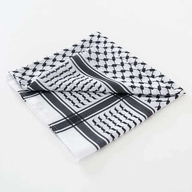 Classic Palestine Black & White Keffiyeh – Square Print Shemagh Scarf for Men & Women