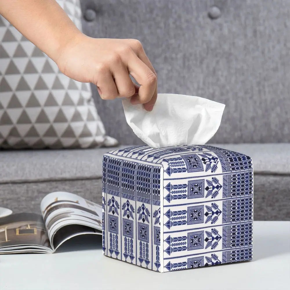 Kufiya Pattern Facial Tissue Box Cover Square Leather Tissue Box Holder for Car
