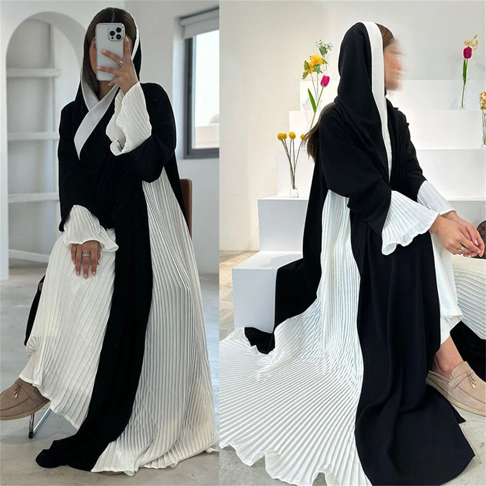 Open Black & White Pleat Abaya