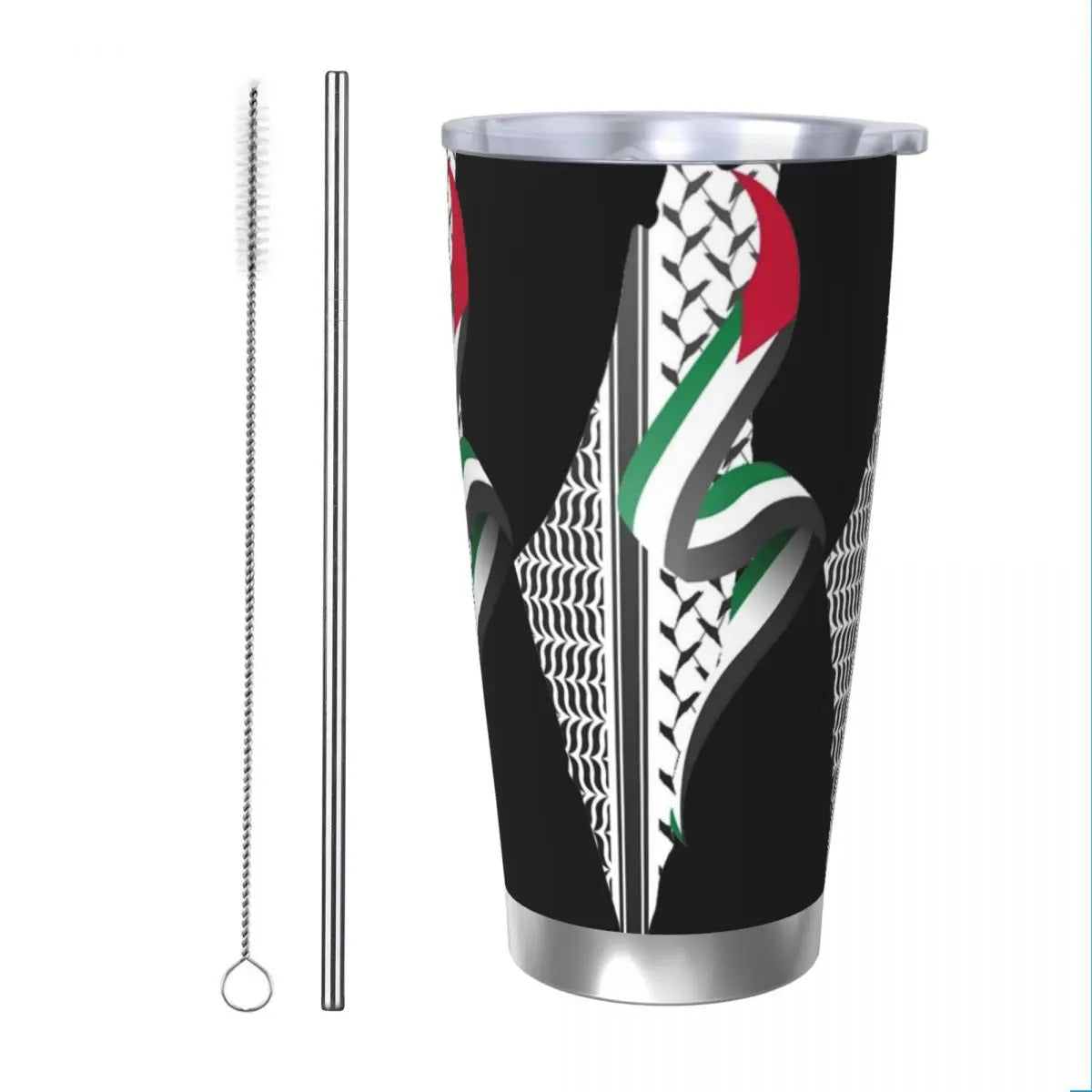 Keffiyeh Pattern Insulated Tumbler – 20oz Vacuum Mug with Straw & Lid, Perfect for Coffee!