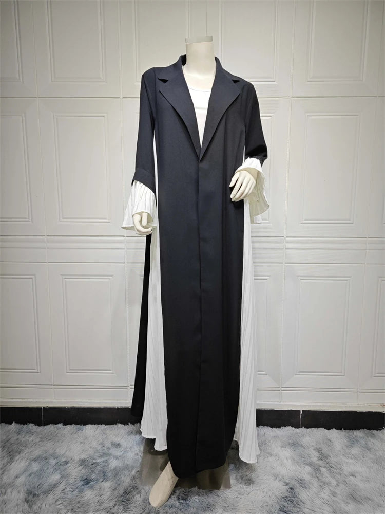 Open Black & White Pleat Abaya