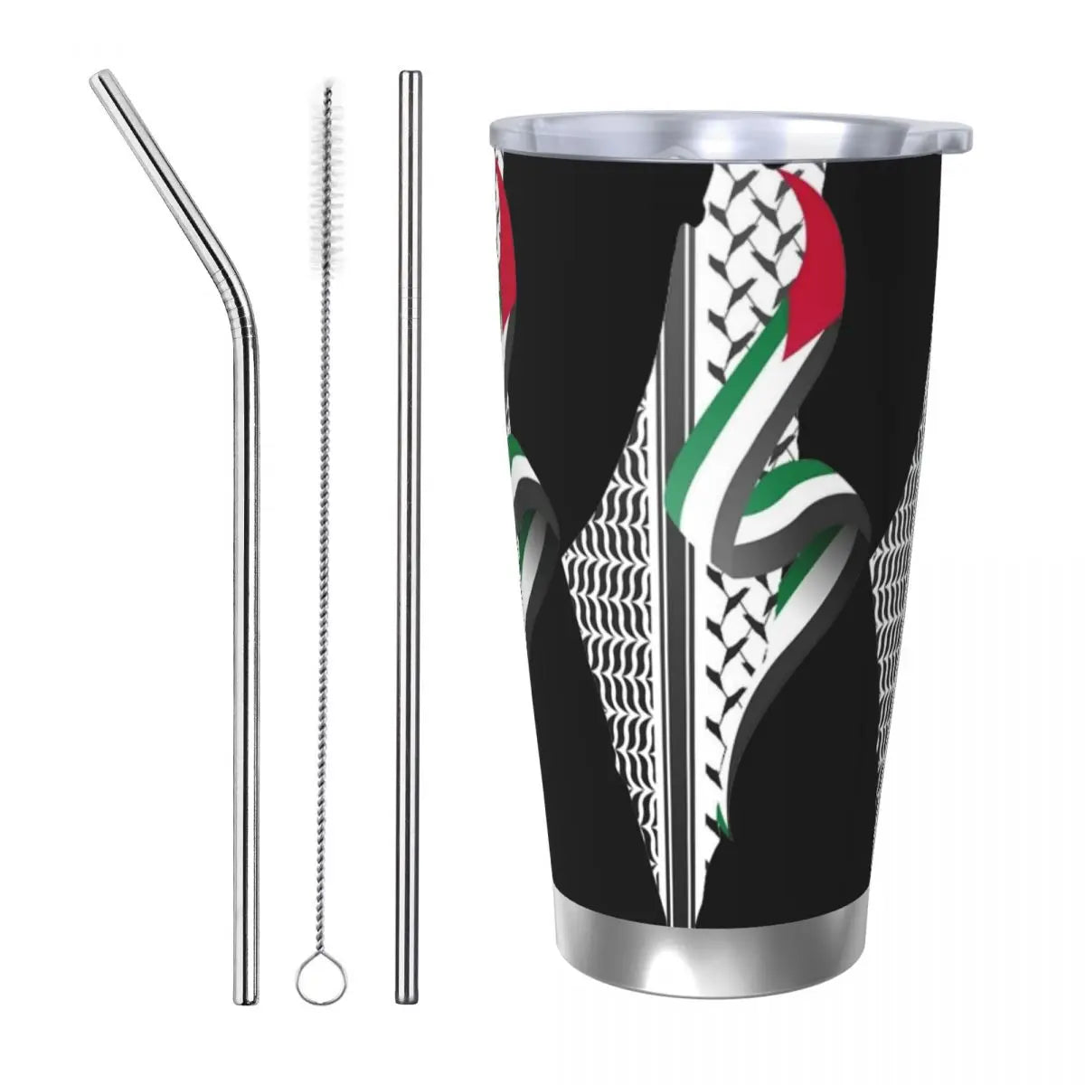 Keffiyeh Pattern Insulated Tumbler – 20oz Vacuum Mug with Straw & Lid, Perfect for Coffee!