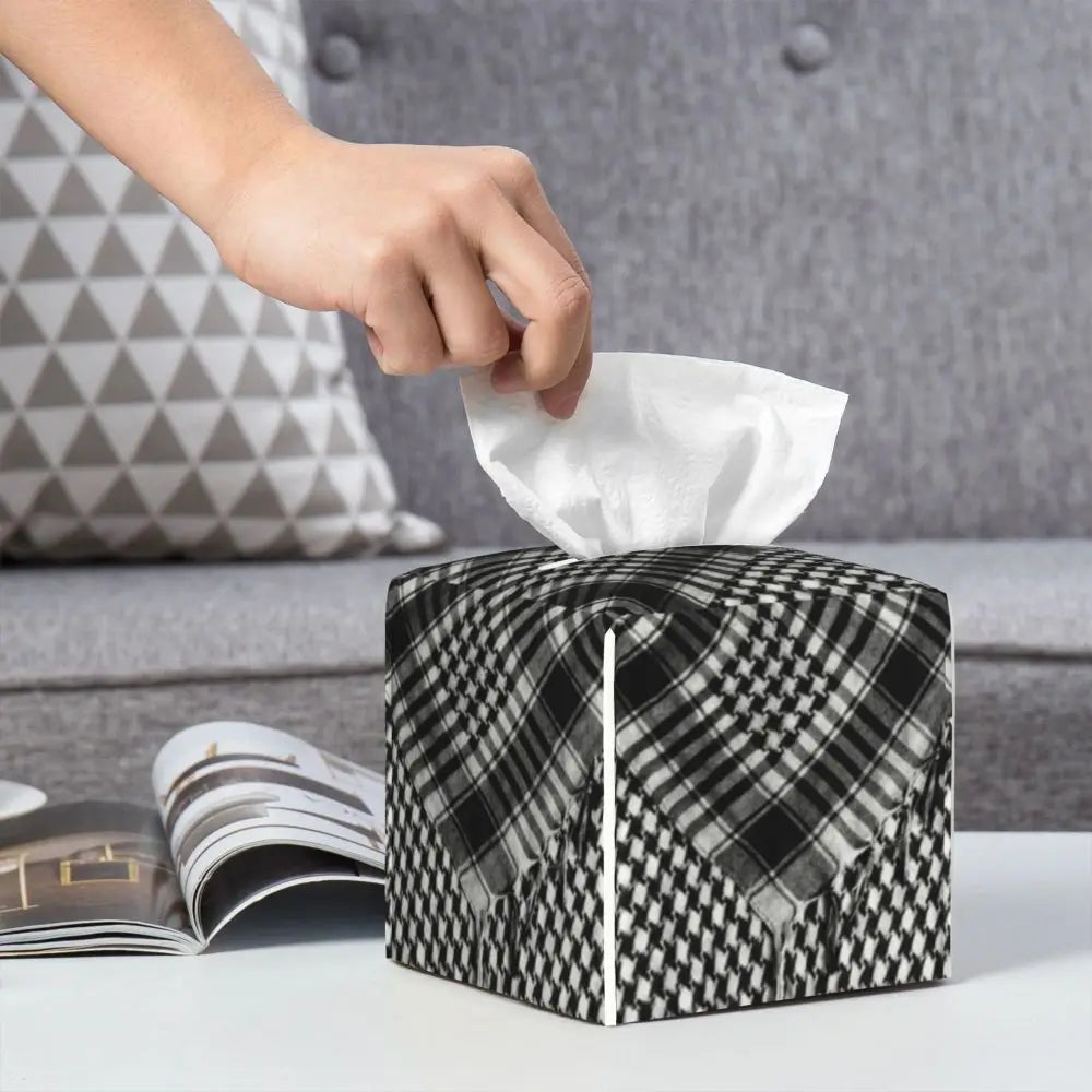 Kufiya Pattern Facial Tissue Box Cover Square Leather Tissue Box Holder for Car