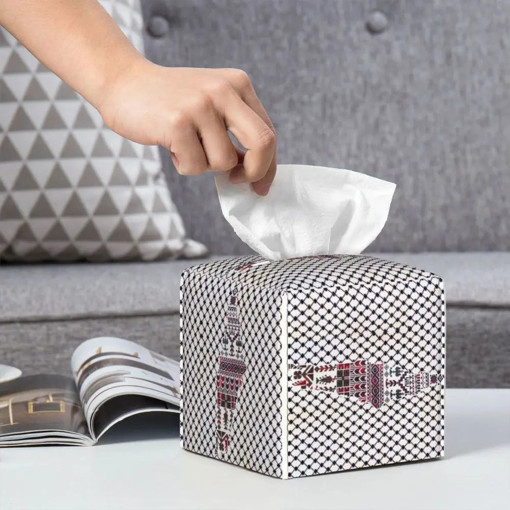 Kufiya Pattern Facial Tissue Box Cover Square Leather Tissue Box Holder for Car