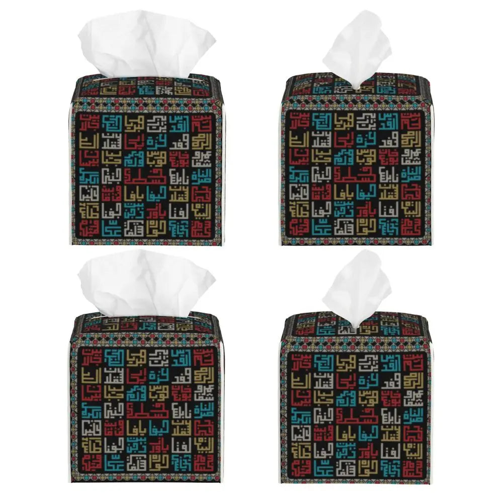 Kufiya Pattern Facial Tissue Box Cover Square Leather Tissue Box Holder for Car