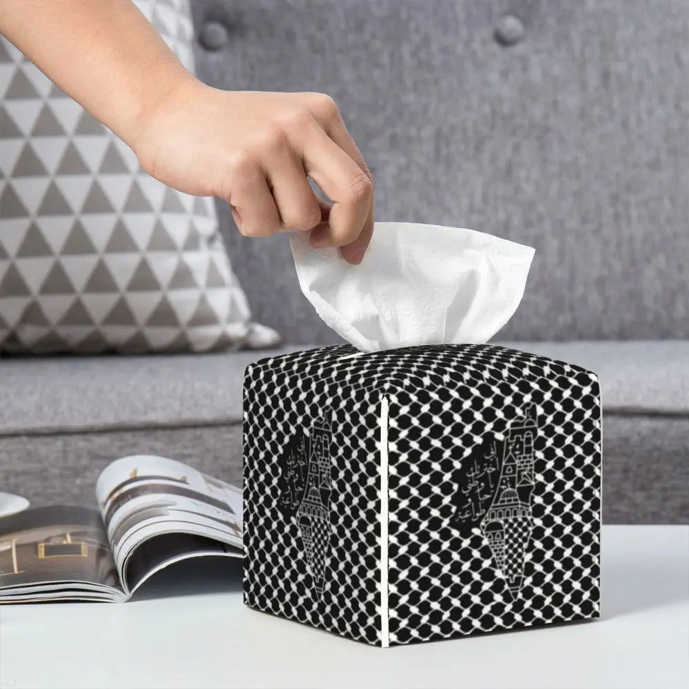 Kufiya Pattern Facial Tissue Box Cover Square Leather Tissue Box Holder for Car
