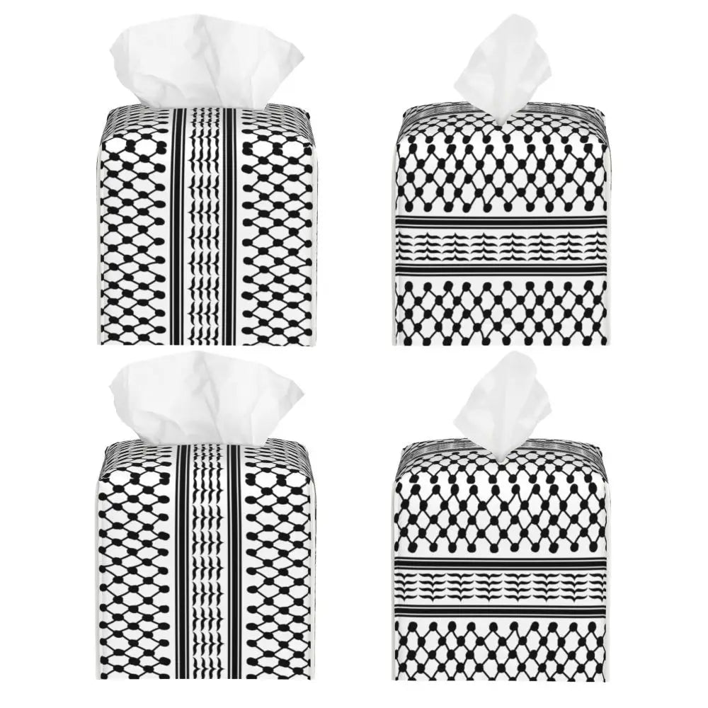 Kufiya Pattern Facial Tissue Box Cover Square Leather Tissue Box Holder for Car