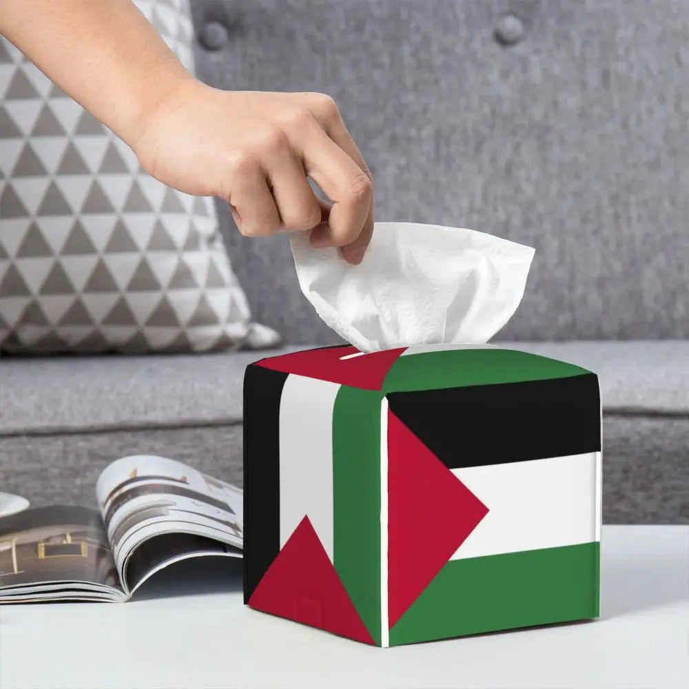 Kufiya Pattern Facial Tissue Box Cover Square Leather Tissue Box Holder for Car
