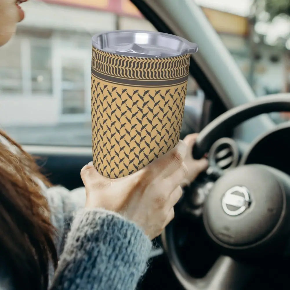 Palestinian Keffiyeh Palestine Map Pattern Brown Insulated Tumbler with Straws Vacuum Coffee Mugs Hot Cold Drinks Cup, 20oz