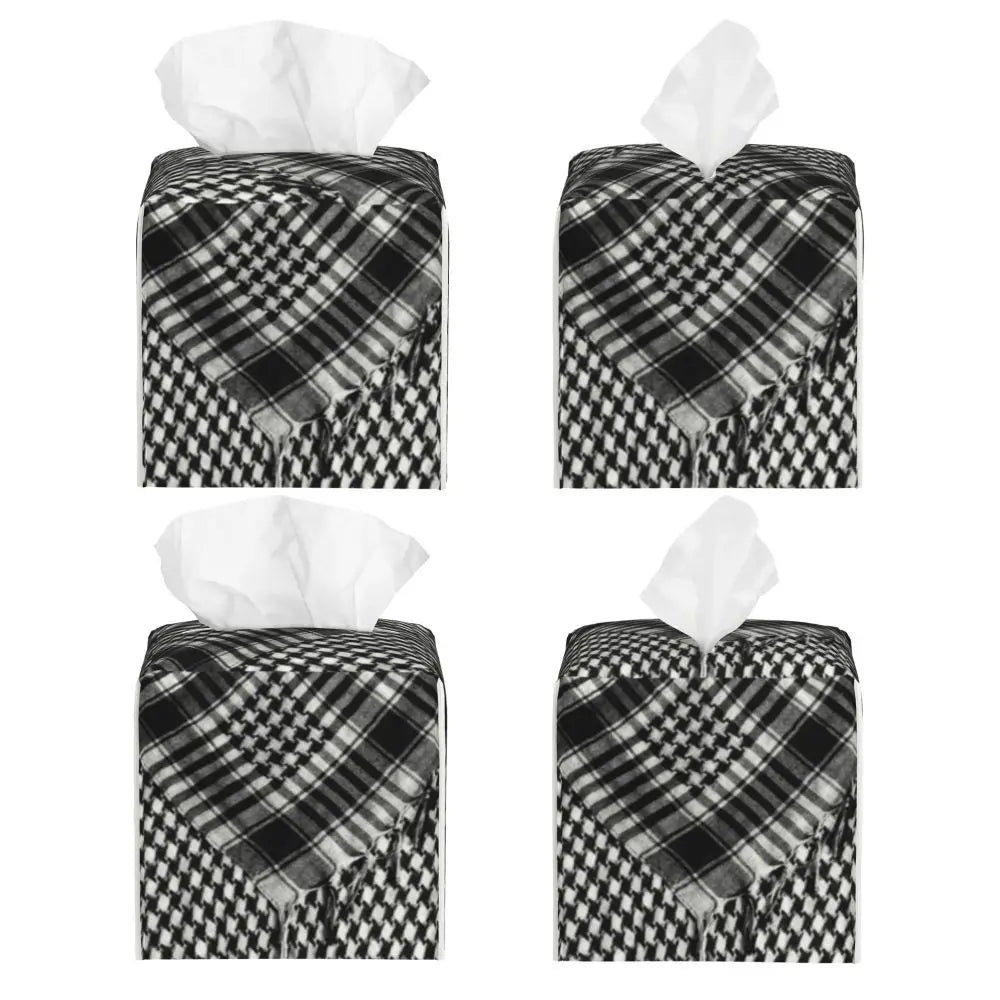 Kufiya Pattern Facial Tissue Box Cover Square Leather Tissue Box Holder for Car