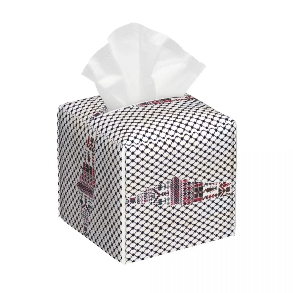 Kufiya Pattern Facial Tissue Box Cover Square Leather Tissue Box Holder for Car
