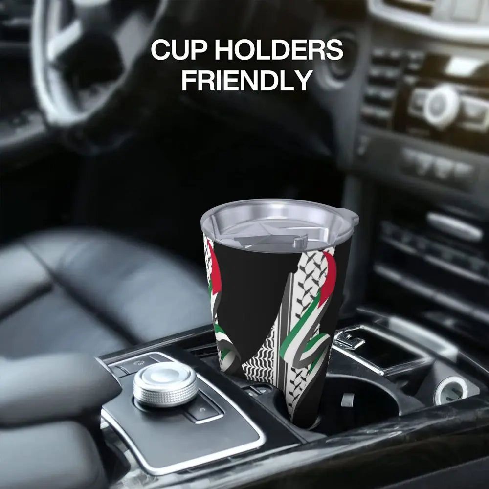 Keffiyeh Pattern Insulated Tumbler – 20oz Vacuum Mug with Straw & Lid, Perfect for Coffee!