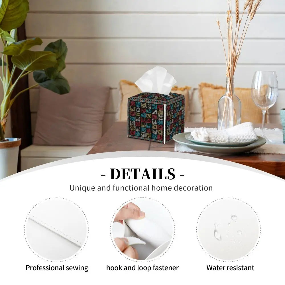 Kufiya Pattern Facial Tissue Box Cover Square Leather Tissue Box Holder for Car