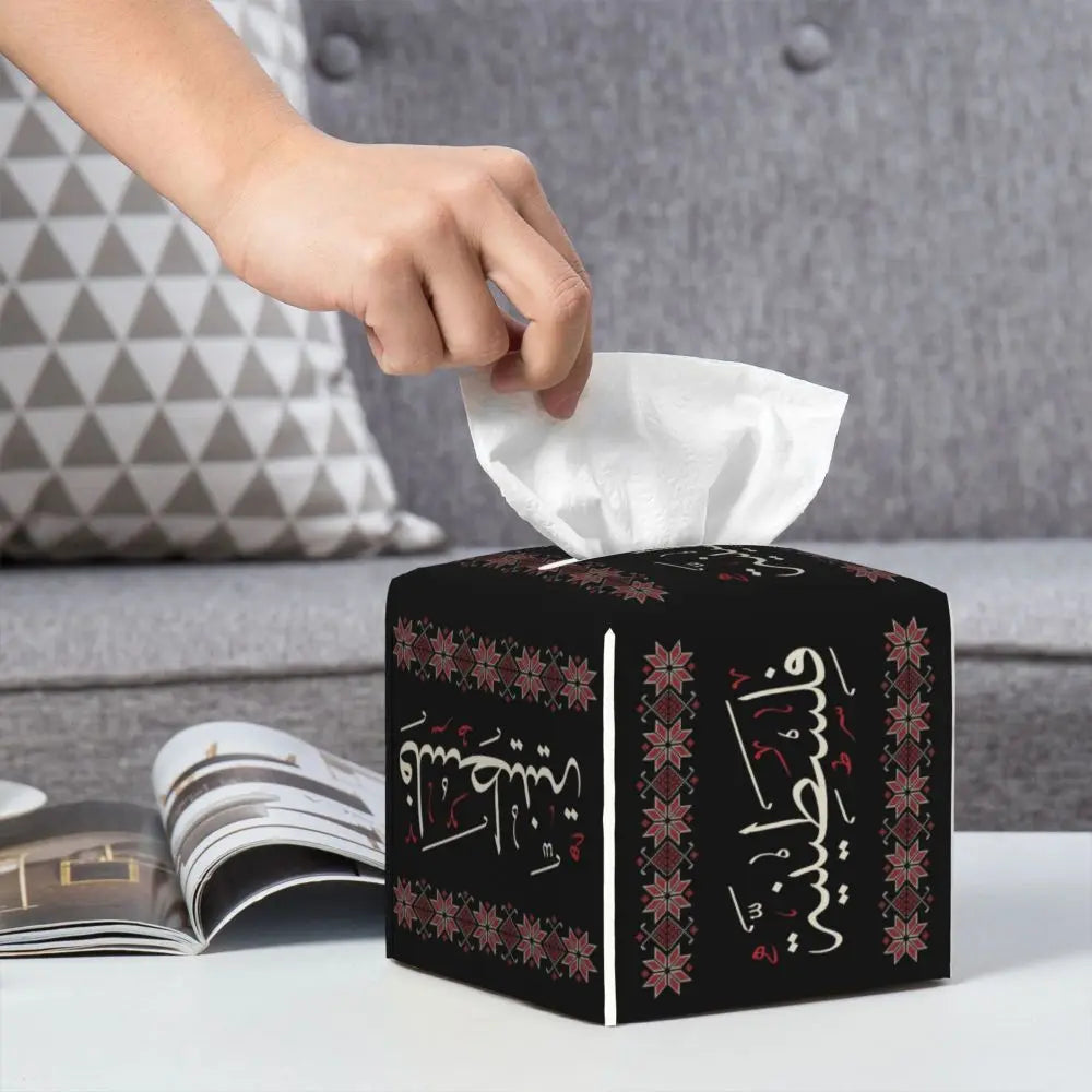 Kufiya Pattern Facial Tissue Box Cover Square Leather Tissue Box Holder for Car