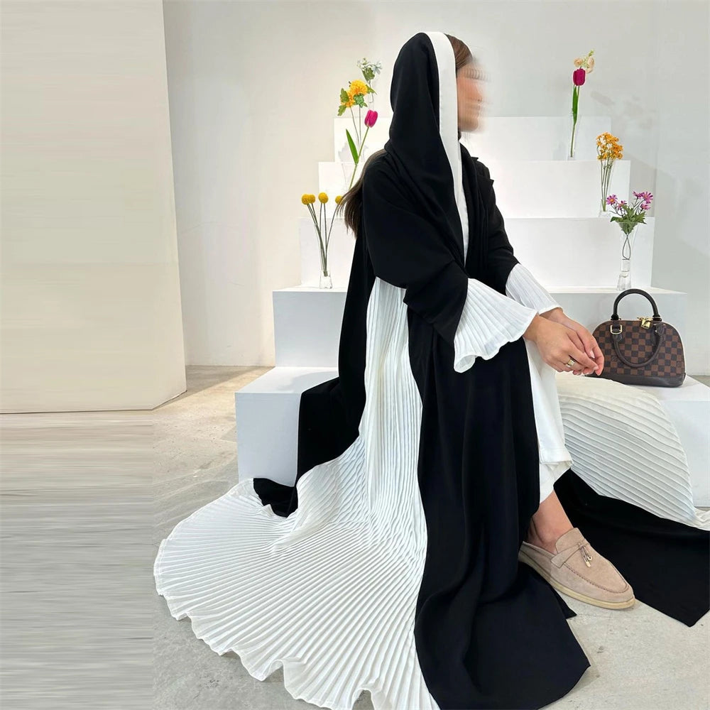 Open Black & White Pleat Abaya
