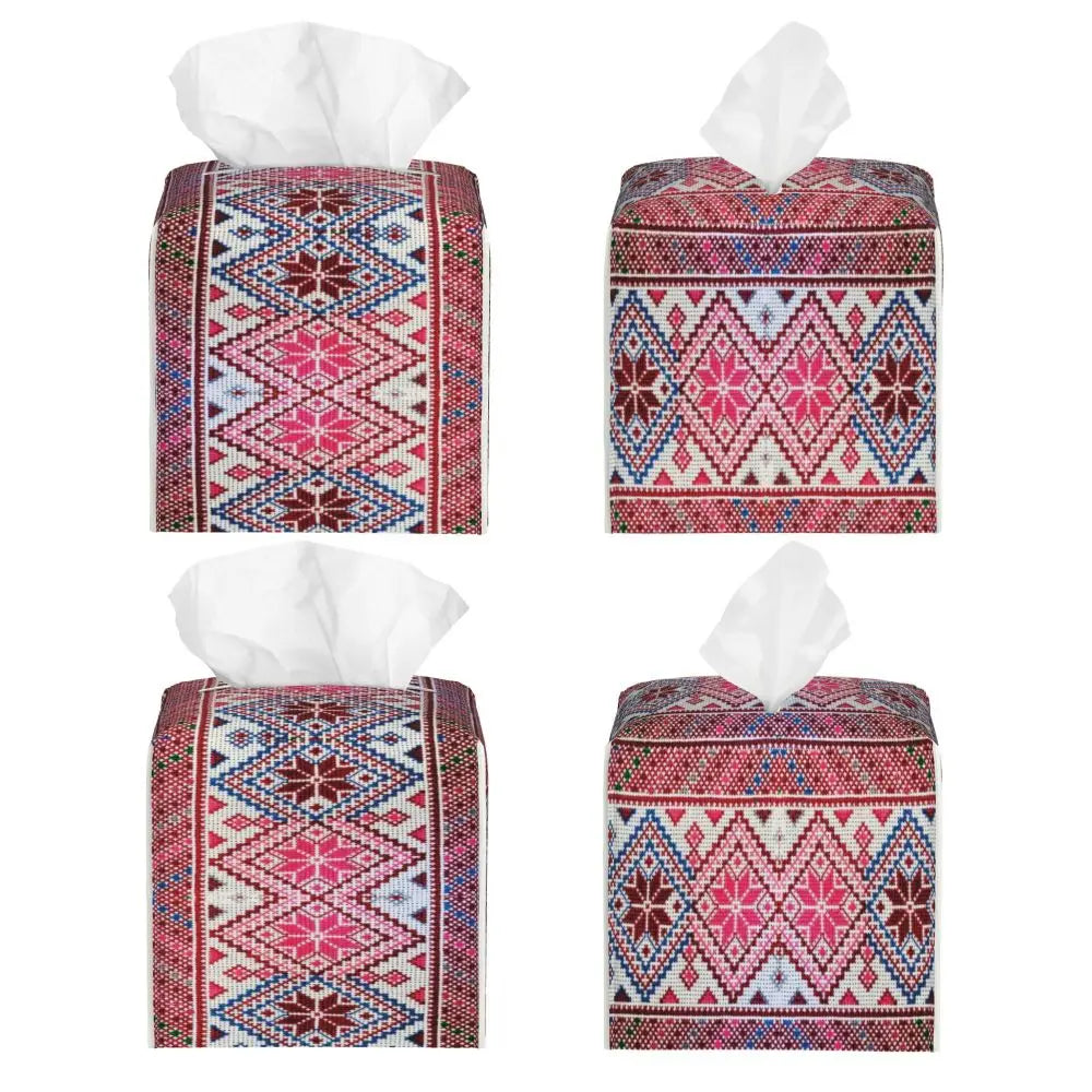 Kufiya Pattern Facial Tissue Box Cover Square Leather Tissue Box Holder for Car