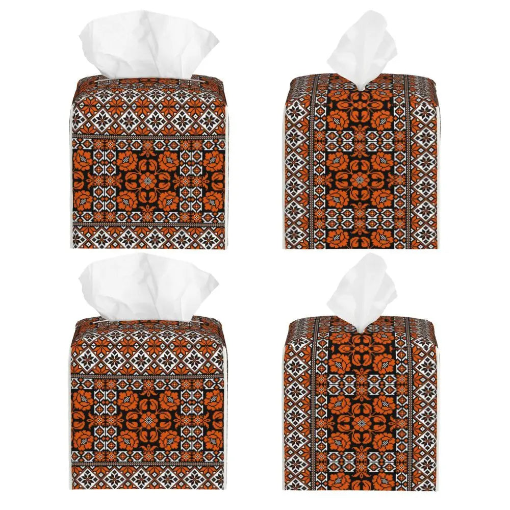 Kufiya Pattern Facial Tissue Box Cover Square Leather Tissue Box Holder for Car