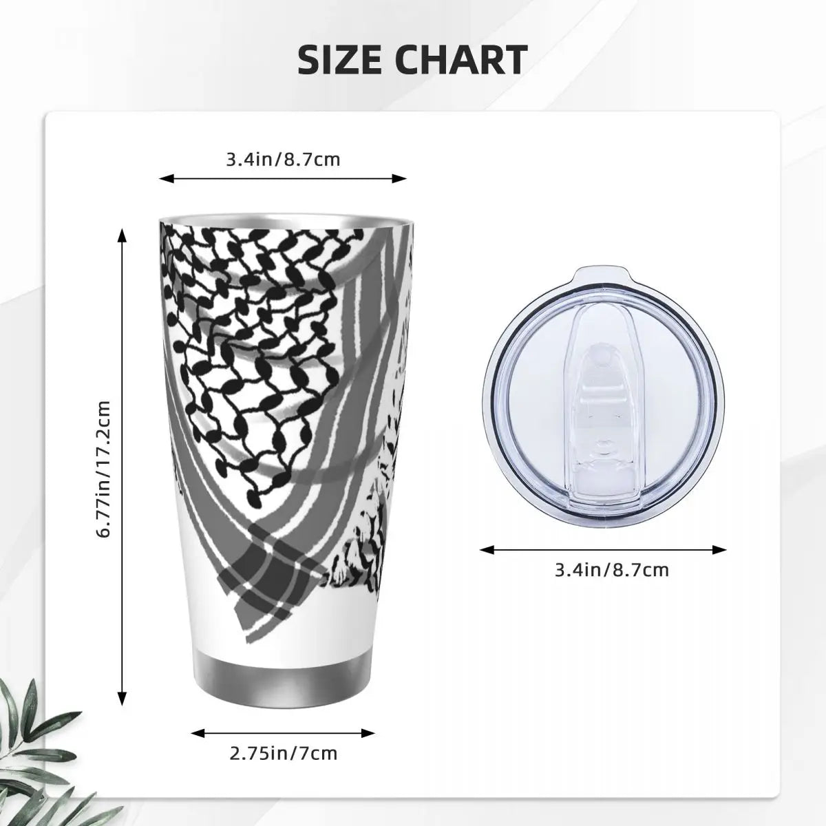 Keffiyeh Insulated Tumbler with Lid Vacuum Thermal Mug Outdoor Portable Car Bottle Cups, 20oz