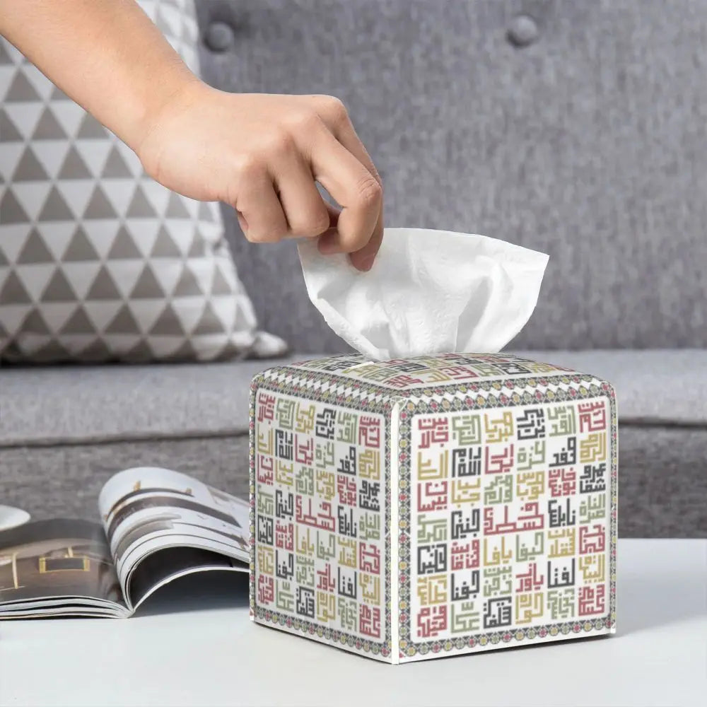 Kufiya Pattern Facial Tissue Box Cover Square Leather Tissue Box Holder for Car