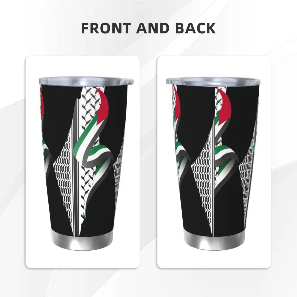 Keffiyeh Pattern Insulated Tumbler – 20oz Vacuum Mug with Straw & Lid, Perfect for Coffee!