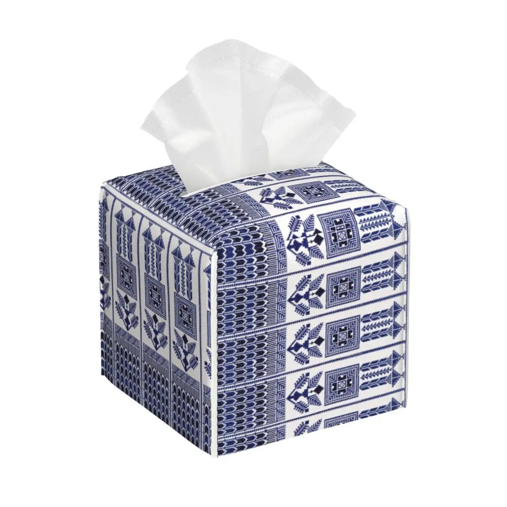 Kufiya Pattern Facial Tissue Box Cover Square Leather Tissue Box Holder for Car