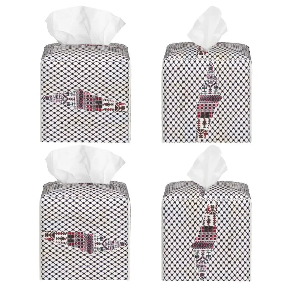Kufiya Pattern Facial Tissue Box Cover Square Leather Tissue Box Holder for Car