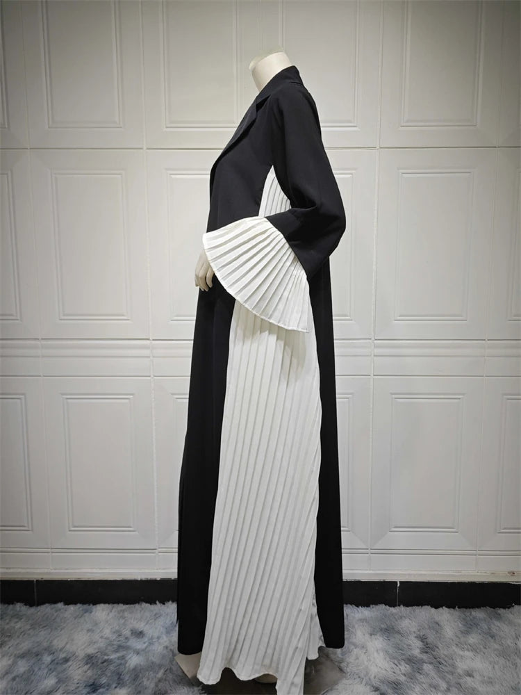 Open Black & White Pleat Abaya