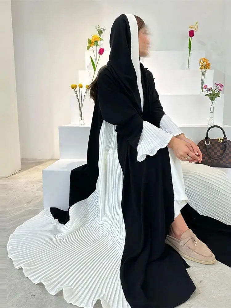 Open Black & White Pleat Abaya