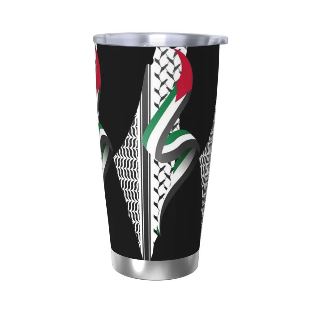 Keffiyeh Pattern Insulated Tumbler – 20oz Vacuum Mug with Straw & Lid, Perfect for Coffee!