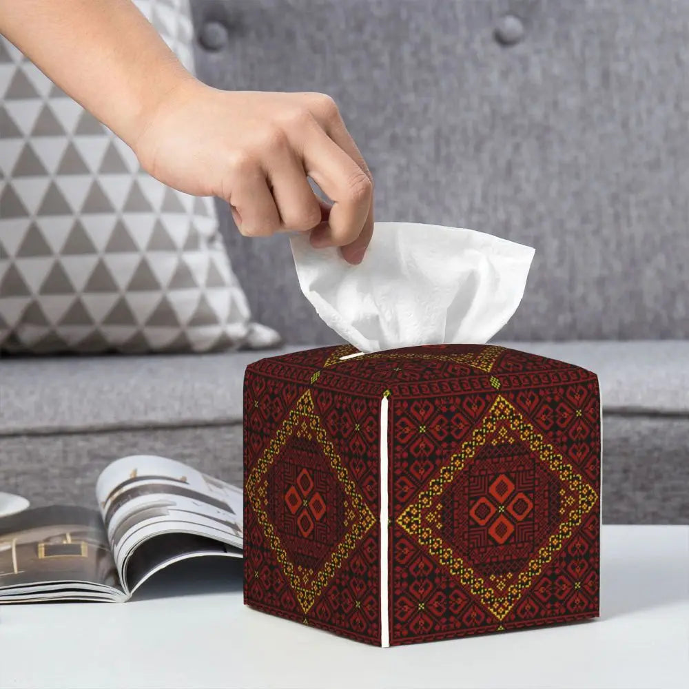 Kufiya Pattern Facial Tissue Box Cover Square Leather Tissue Box Holder for Car